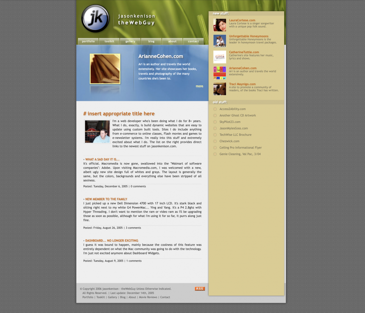 Screenshot of jasonkenison.com from 2005